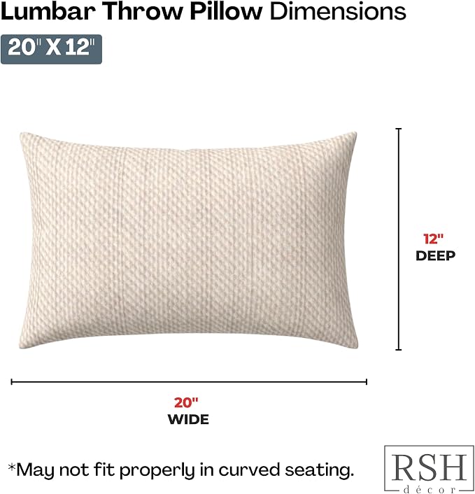 RSH DECOR: Sunbrella Lumbar Throw Pillows Set of 2 | 20" x 12" | Water and Fade-Resistant Fabric | Outdoor Pillow Covers with Down-Alternative Inserts | Made in USA (Cozy Quilt Bright White)