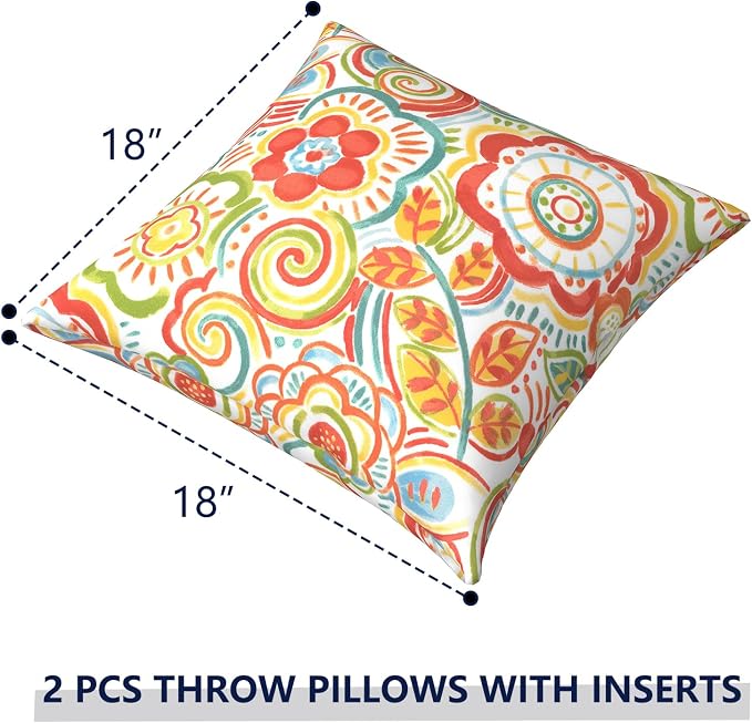 Outdoor Pillows for Patio Furniture 18x18 inch, Square Outdoor Throw Pillows with Inserts, Decorative Toss Pillows for Garden Couch Home Sofa Office Chair, Pack of 2, Flower Multi