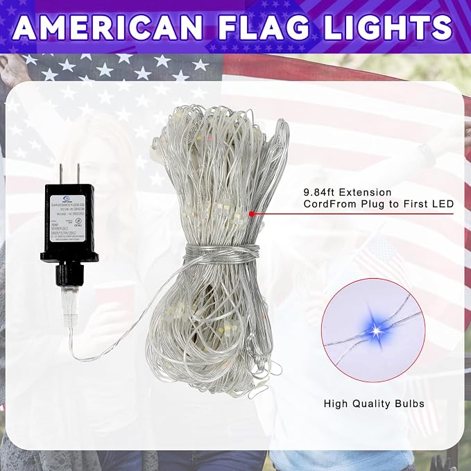 Leisure world American Flag Lights – 384 Super Bright LEDs, Waterproof USA Flag Decoration for 250th Anniversary, Independence Day (July 4th), Memorial Day, Christmas & Holiday Party