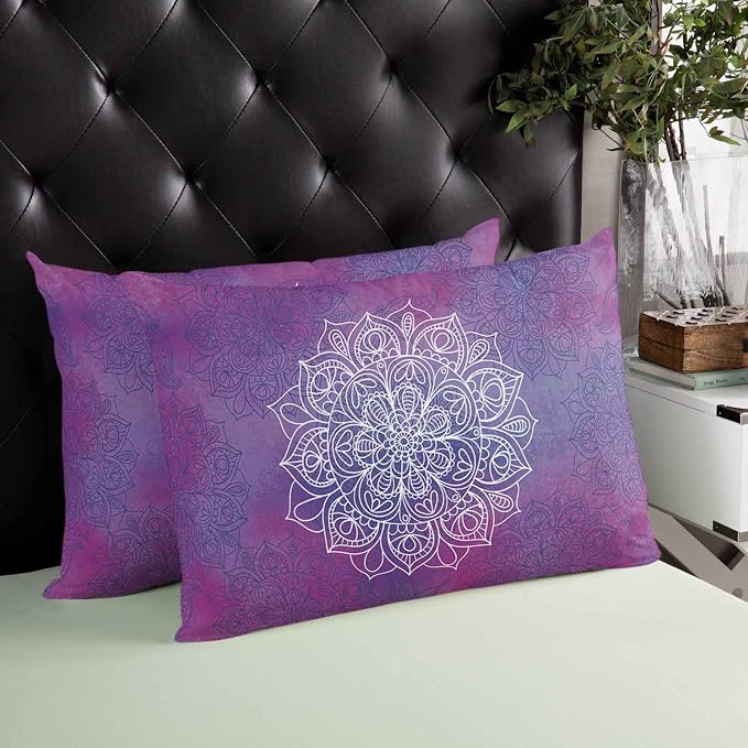 Outdoor Waterproof Throw Pillows Indian Mandala on Purple Patio Pillows Pack of 1,Decorative Pillow Covers with Insert,Pillow Cushion Case for Indoor Garden Couch Sofa Retro Flower Watercolor Art