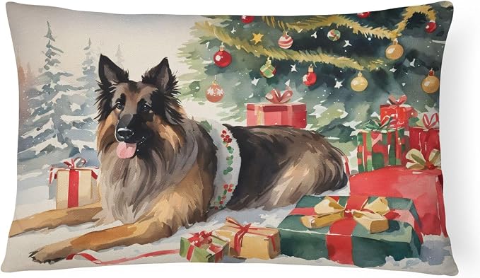 Caroline's Treasures DAC2609PW1216 Belgian Tervuren Cozy Christmas Throw Pillow Machine Washable, Indoor Outdoor Decorative Pillow for Couch, Bed or Patio, 12HX16W