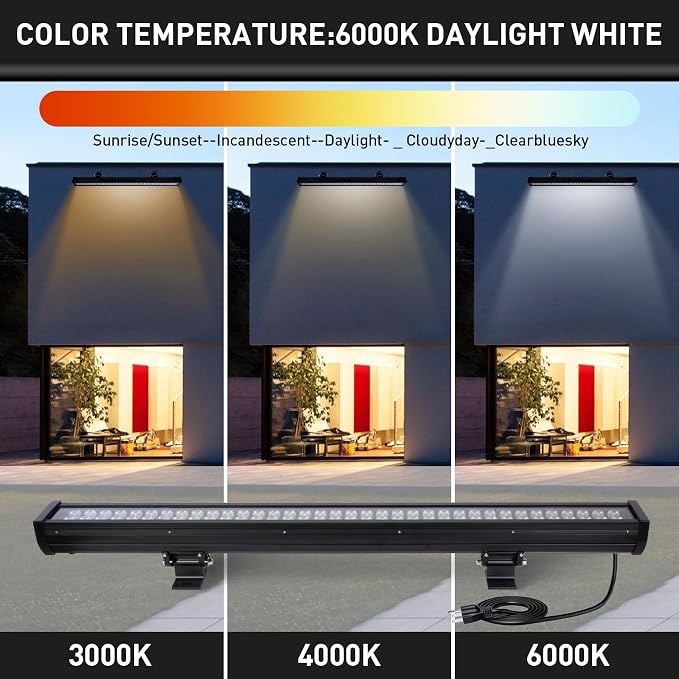 72W Outdoor Wall Washer Light Bars,7920LM Super Bright 6000K Daylight White LED Wall Washer Light,IP67 Waterproof 120V Plug in Outdoor LED Lights Bars for Landscape Yard Building Lighting(40 Inch)