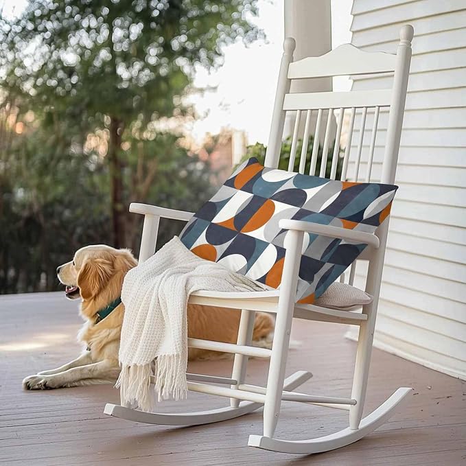 Vandarllin Outdoor Throw Pillows Covers 20x12 inch Set of 2 Waterproof Mid Century Geometric Decorative Zippered Cushion Covers for Patio Furniture, Abstract Modern Orange Blue Lumbar Pillowcases