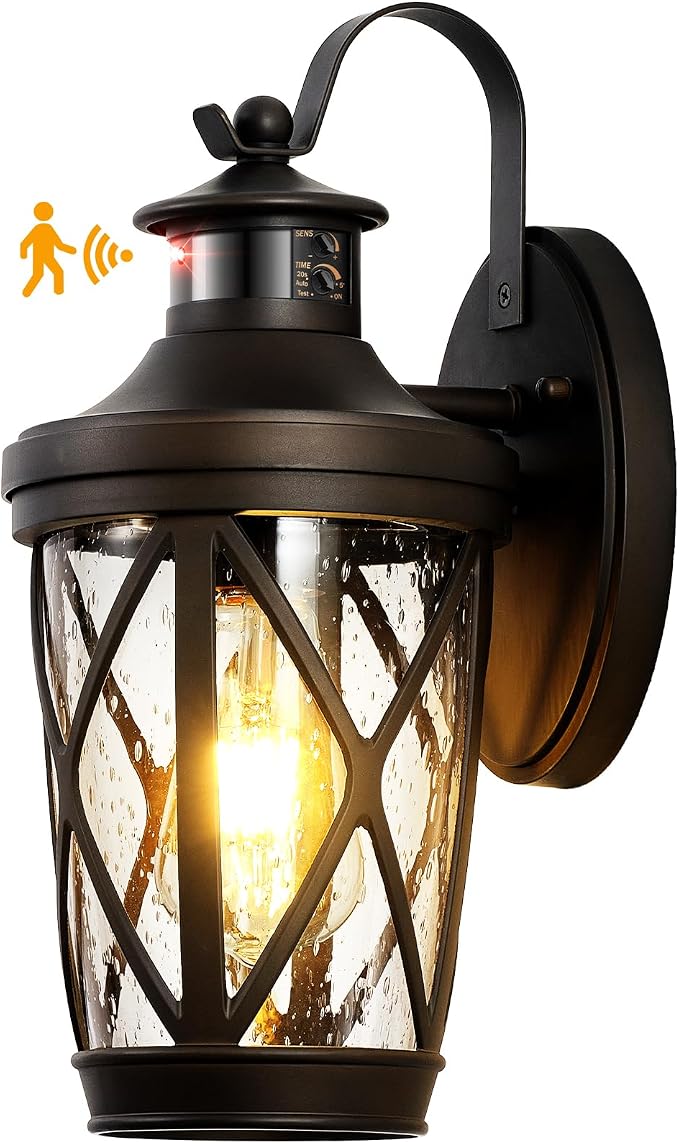 VIANIS Outdoor Motion Sensor Light, Brown Exterior Lighting Fixtures, Oil Rubbed Bronze Outside Lights for House, Waterproof Outdoor Lanterns for Porch, Anti-rust Dusk to Dawn Sensor Wall Mount Sconce | Wall Mount Lanterns, Waterproof Coach Lights, Ant...