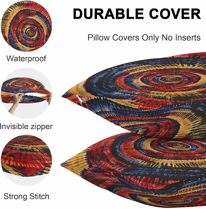Vandarllin Outdoor Throw Pillows Covers 20x20 inch Set of 2 Waterproof Yellow Black Tie-Dye Art Decorative Zippered Cushion Covers for Patio Furniture, Abstract Boho Tribe Lumbar Pillowcases