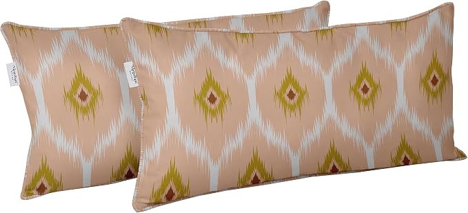 Indoor/Outdoor Polyester Fabric Lumbar Pillow Cover, All-Weather Waterproof Rectangular Cushion Case for Patio Furniture, 12 x 24 Set of 2 - Ikat-77