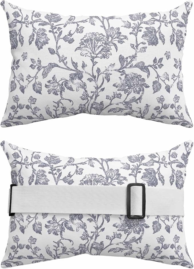 Pack of 2 Outdoor Lumbar Pillow Covers 11x16 Inch, Haze Blue Flower Waterproof Throw Pillow Covers Set, Vintage Farmhouse Boho Leaf Plant Indoor&Outdoor Decorative Cushion Cases for Patio Porch Beach