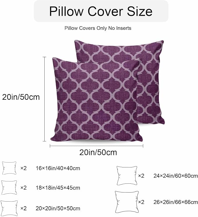 Dark Purple Moroccan Outdoor Pillow Covers 16x16 Inch Throw Pillow Covers Set of 2 Waterproof Decorative Pillow Cases Country Abstract Quatrefoil Lattice Cushion Covers for Patio Furniture Garden