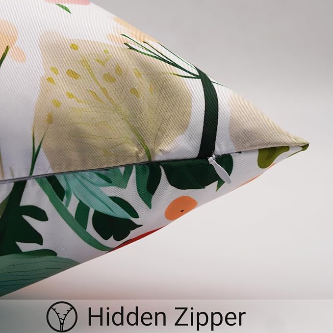 Floral Outdoor Throw Pillow Covers 18x18 Waterproof Colorful Summer Spring Garden Decorative Square Patio Pillows Outdoor Pillows Covers for Patio Furniture Set of 2 (No Pillow Insert)