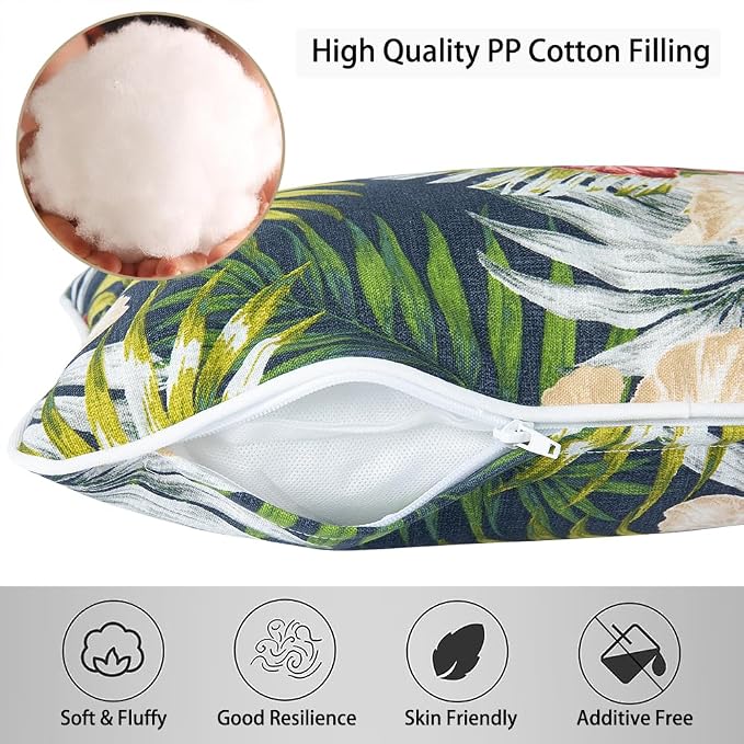 Magpie Fabrics Pack of 2 Outdoor Waterproof Lumbar Rectangular Throw Pillow with Insert 12x20 Inch, Home Decorative Toss Cushion for Patio Garden Car Office (Midnight Floral)