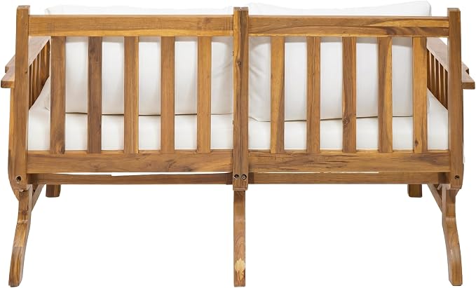 Merax 2-Seater Mid-Century Modern Acacia Wood Outdoor Loveseat with Weather-Resistant Cushions, Patio Sofa for Deck, Poolside, Backyard