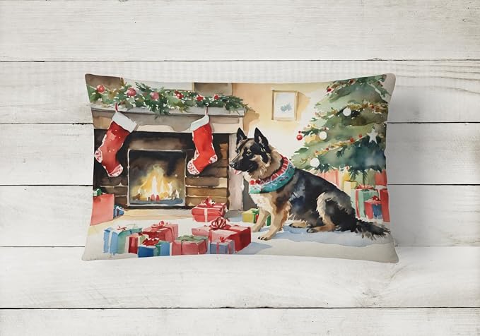 Caroline's Treasures DAC2711PW1216 Norwegian Buhund Cozy Christmas Throw Pillow Machine Washable, Indoor Outdoor Decorative Pillow for Couch, Bed or Patio, 12HX16W