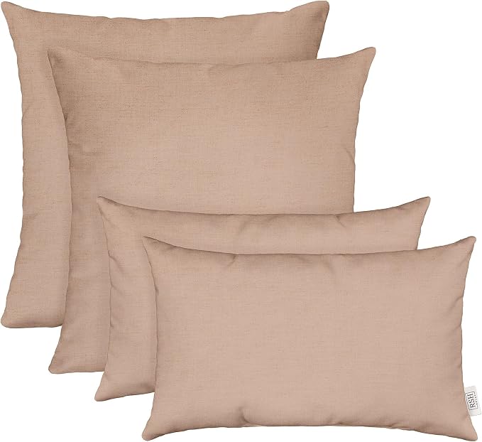RSH DECOR Indoor Outdoor Set of 4 Throw Pillows - 2 Square 17x17 & 2 Lumbar 20x12 - Vibrant Artistic Throw Pillow Covers in Play Cameo Blush Pink - Made in USA