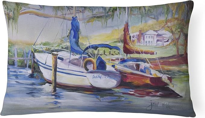 Caroline's Treasures JMK1053PW1216 Lucky Dream Sailboat Canvas Fabric Decorative Pillow Machine Washable, Indoor Outdoor Decorative Pillow for Couch, Bed or Patio, 12HX16W