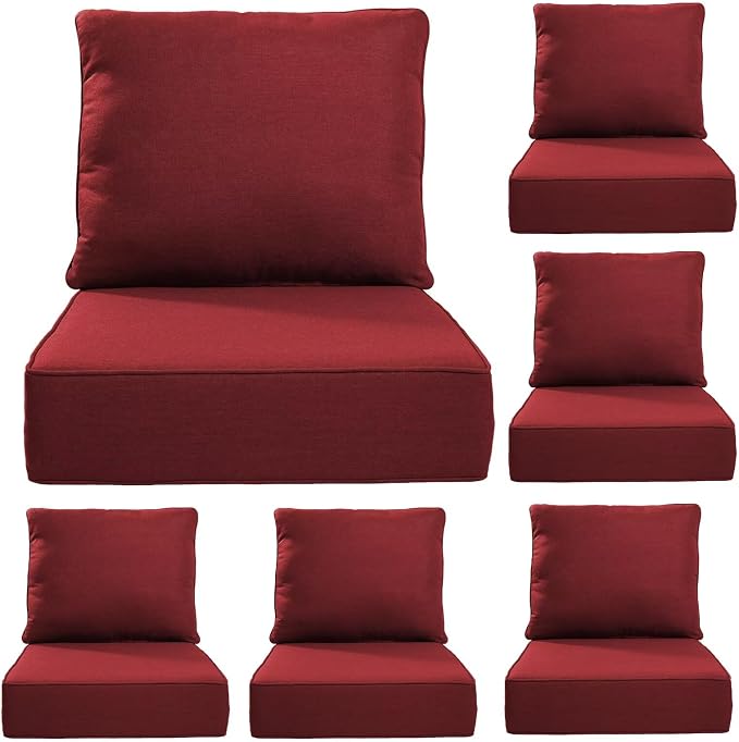 Luxury 24*24*6in Outdoor Patio Cushions, 6 Pieces Red Outdoor Cushion | 6in Outdoor Patio Cushions, Water-Resistant, Reversible, Removable Cover, for Patio Chairs Sofa Couch Loveseat