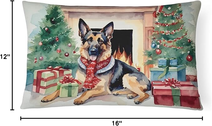Caroline's Treasures DAC2662PW1216 German Shepherd Cozy Christmas Throw Pillow Machine Washable, Indoor Outdoor Decorative Pillow for Couch, Bed or Patio, 12HX16W
