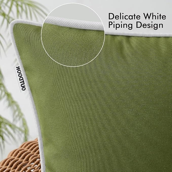 MIULEE Outdoor Waterproof Pillow Covers 18x18 Moss Green Pack of 2 | Decorative Farmhouse Throw Pillow Covers with Piping,Square Solid Color,Patio Furniture,Summer Couch Tent Sofa Living Room