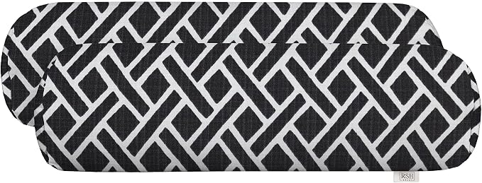 RSH Décor Neck Roll Bolster Pillows – Set of 2 | 20” x 6” | Outdoor Throw Pillows for Patio Furniture, Porch, Deck, or Poolside Lounging | All-Weather Fabric, Water, & Fade-Resistant | Black Geometric