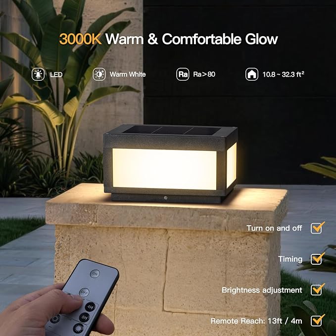 MVBT 12" Solar Post Lights Outdoor, Square Pillar Light, Large Column Light | 3000K LED Modern Column Light, Solar Power Aluminum Waterproof Post Lamp, Dusk to Dawn Lantern for Driveway Entrance Pillars