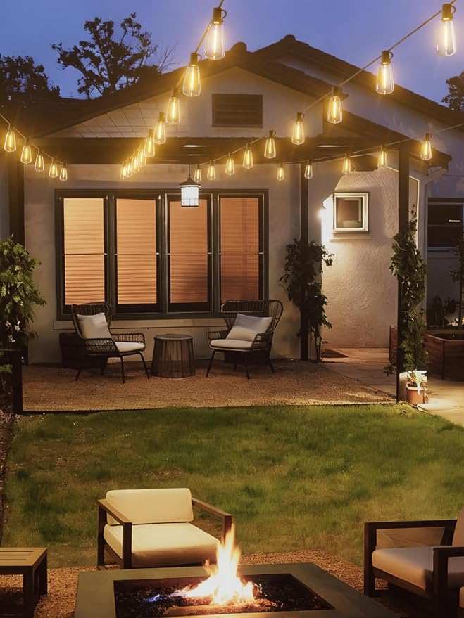 Svater Outdoor String Lights 60 FT, Patio Light Waterproof 32 LED Bulbs | Shatterproof ST38 Edison Bulb, Hanging Lighting Connectable For Outside Bistro Cafe Market Porch, Dimmable 2700K