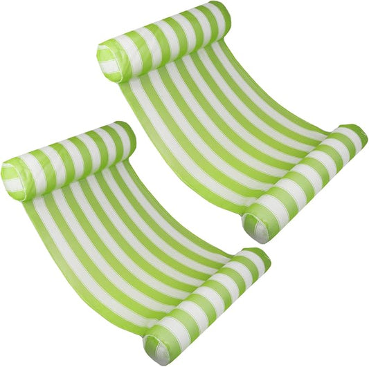 Poolmaster 2- Pack Water Hammock Inflatable Pool Floats for Adults, 4-in-1 Hammock, Saddle, Lounge or Drifter With Quick-Dry Mesh Fabric, 12-Gauge Vinyl Support, Green