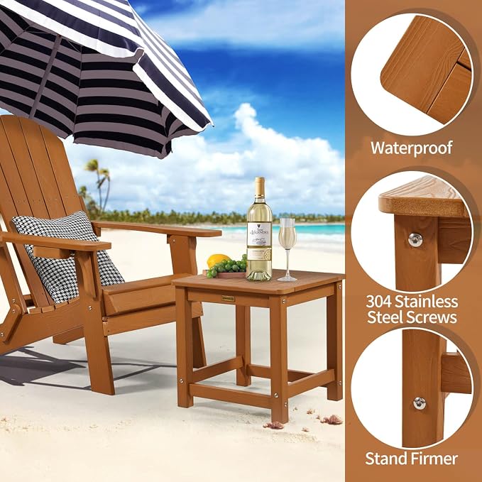 Outdoor Side Table Set of 4, HIPS Plastic Composite Adirondack Patio Table, Weather Resistant End Tables for Outside, Indoor, Patio, Garden, Pool, Porch, Backyard, Lawn, Deck - Teak