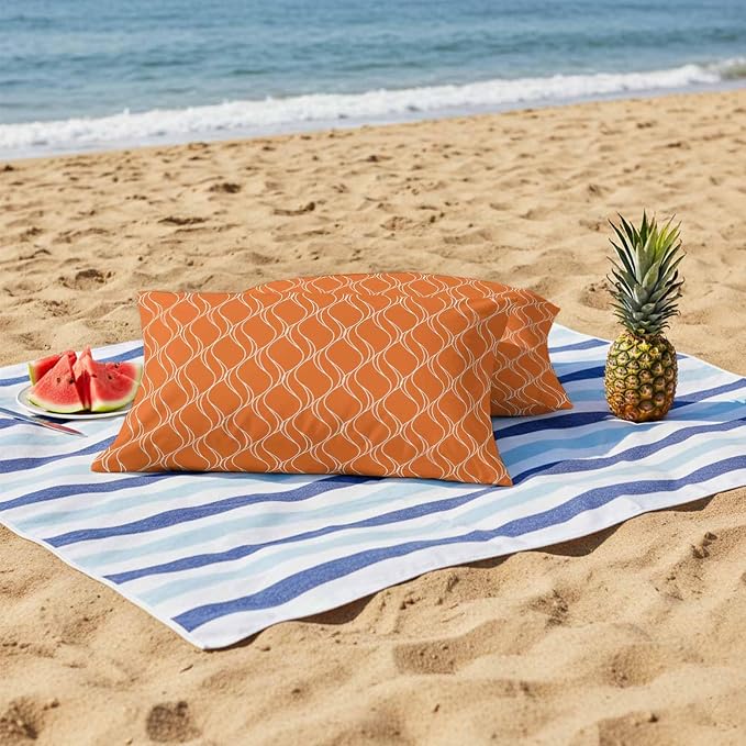Orange Stripes Outdoor Pillow Covers 20x12 Inch Lumbar Pillow Covers Set of 2 Waterproof Decorative Throw Pillow Cases Simple Geometric Modern Monochrome Cushion Covers for Patio Furniture Garden