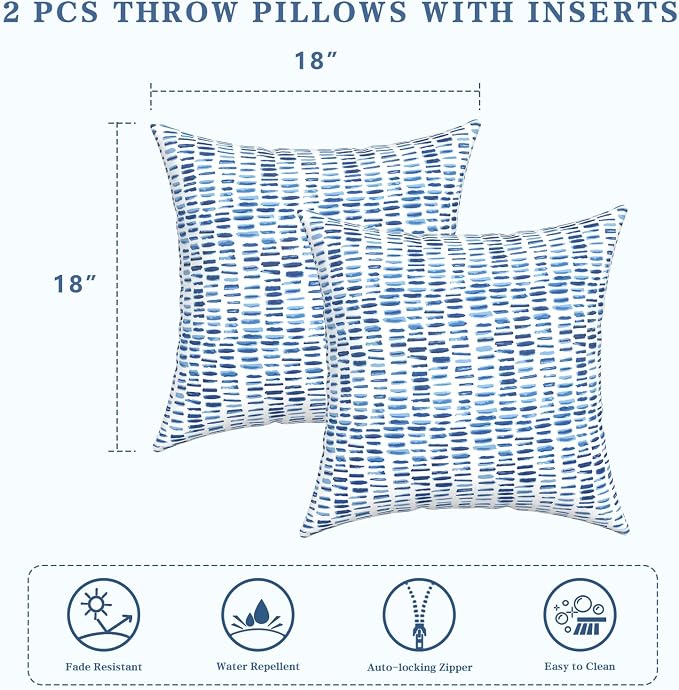 LVTXIII Outdoor/Indoor Throw Pillows, Decorative Throw Pillows with Inserts, 18"x18" Square Pillows for Bed, Couch, Sofa and Patio Furniture (Set of 2, Pebble Blue)