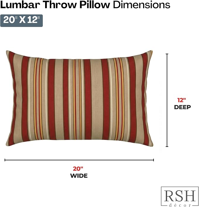 RSH DECOR: Outdura Lumbar Throw Pillows Set of 2 | 20" x 12" | Water and Fade-Resistant Performance Fabric | Outdoor Pillow Covers with Down-Alternative Inserts | Made in USA (Soulmate Crimson)