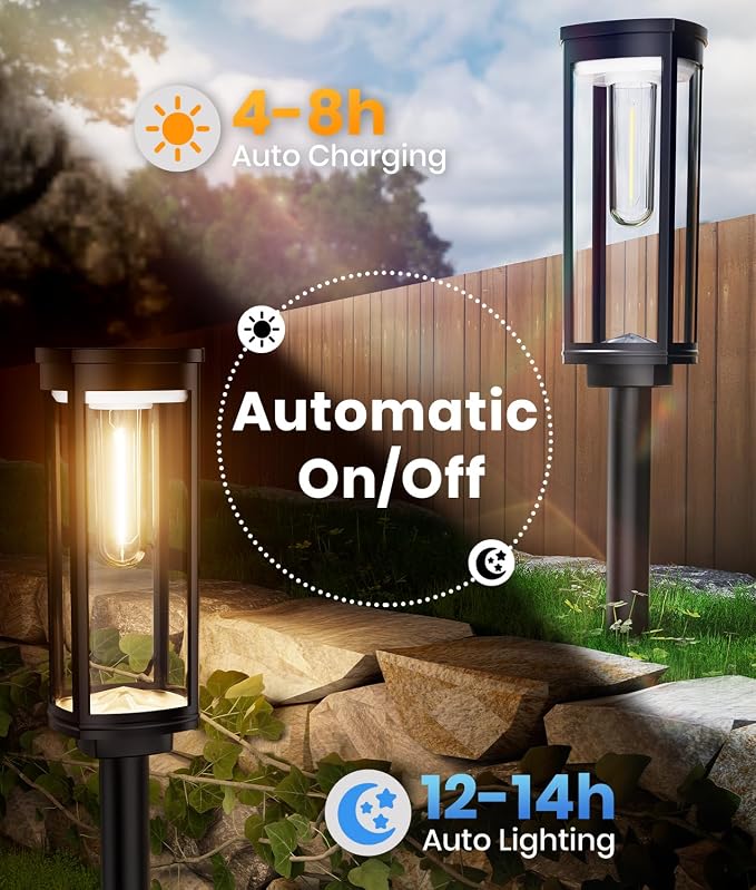 ALFIOT Solar Pathway Lights Outdoor, Bright Solar Lights Outdoor, IP65 Waterproof Landscape Lighting for Yard Patio Walkway Driveway Pathway (Warm White (Cylinder), 12 Pack)