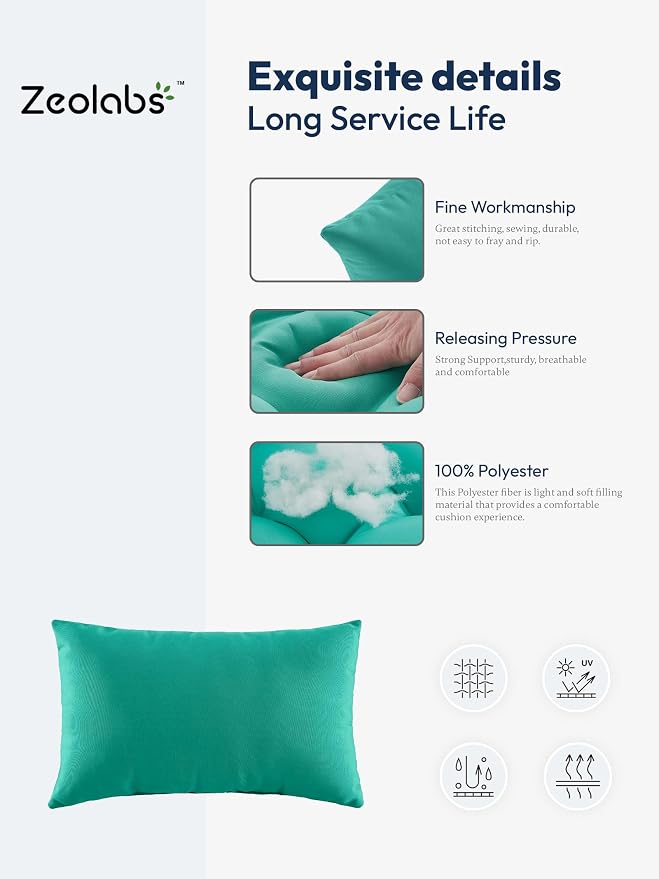 Indoor Outdoor Lumbar Pillows,Waterproof Outdoor Pillows Set of 4 for Patio Furniture,12×20 Inch, Teal