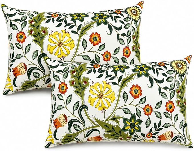 Outdoor Lumbar Pillows 12"x20" Waterproof Patio Pillows with Inserts | Set of 2 Fade Resistant Outdoor Waterproof Lumbar Pillow Decorative Garden Lumbar Cushions for Home Patio Terrace Sofa