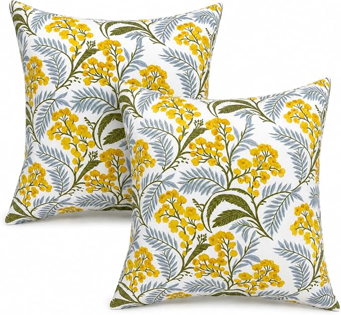 Outdoor/Indoor Decorative Throw Pillows 18×18 Inch | Pack of 2 Waterproof Decorative Throw Pillows with Inserts, Square Pillows for Bed, Couch, Sofa and Patio Furniture