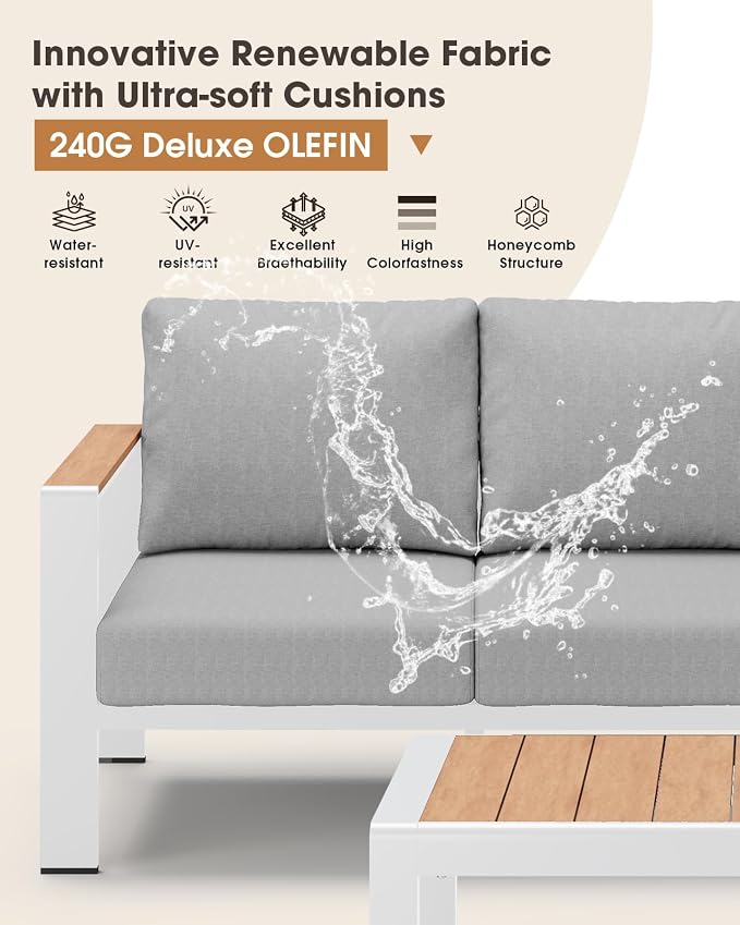 Aluminum Outdoor Patio Furniture Set 11 Seats, Outdoor Sectional Corner Sofa Set, Patio Conversation Sets with Washable Thick Cushions & Coffee Table for Porch, Yard, Garden, Deck, White