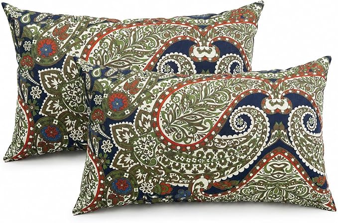 Pack of 2 Patio Lumbar Pillows 12"x20" | Fade Resistant Outdoor Waterproof Lumbar Pillow with Inners Decorative Garden Lumbar Cushions for Home Patio Terrace Sofa