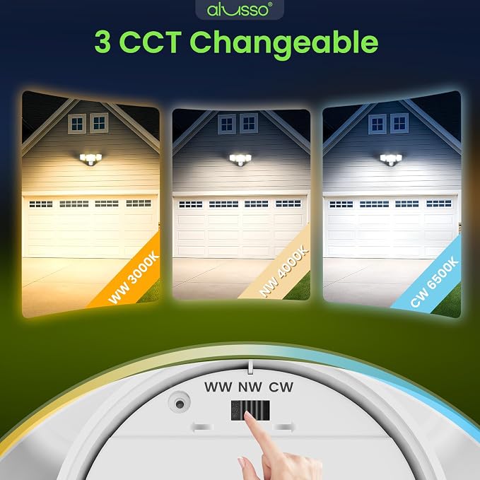 ALUSSO 2 Pack Motion Sensor Outdoor Lights Hardwired(Not Solar),40W 4500LM Flood Lights Outdoor 120V,3 Modes(Dusk to Dawn/Auto/On Time),3CCT 3000K/4000K/6500K Security Light for Garage Yard Porch,ETL