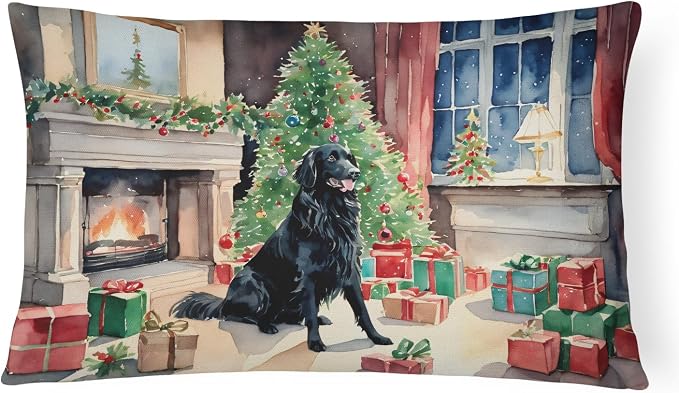 Caroline's Treasures DAC2657PW1216 Flat-Coated Retriever Cozy Christmas Throw Pillow Machine Washable, Indoor Outdoor Decorative Pillow for Couch, Bed or Patio, 12HX16W