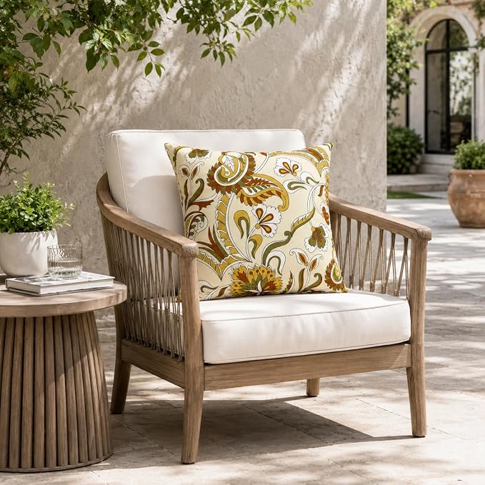 Outdoor/Indoor Decorative Throw Pillows 18×18 Inch | Pack of 2 Waterproof Decorative Throw Pillows with Inserts, Square Pillows for Bed, Couch, Sofa and Patio Furniture