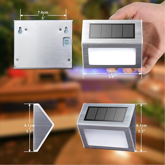 XLUX Solar Powered Lights for Deck Steps Stairs Fences Pathway Path, LED lamp, Outdoor Waterproof, White Light 2 Pack | white non-glare LED lamp, sturdy stainless steel casing, for deck, step, fence, pathway, Rainproof, Automatic ON/OFF