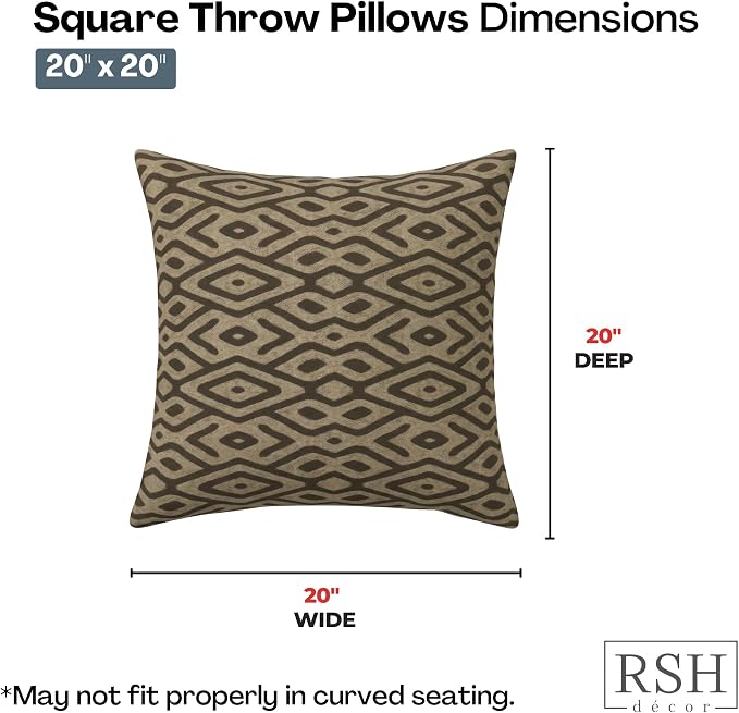 RSH DECOR: Square Throw Pillows Set of 2 | 20" x 20" | Water and Fade-Resistant Performance Fabric | Outdoor Pillow Covers with Down-Alternative Inserts | Made in USA (Madura Mink)