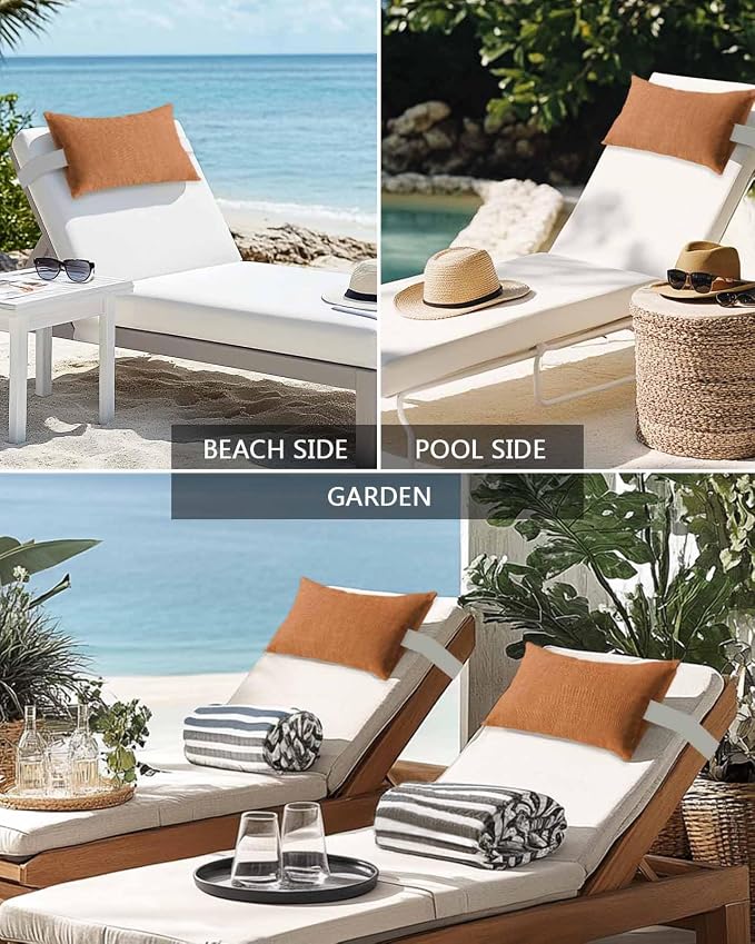 Outdoor Pillow for Chaise Lounge Chair Orange Rustic Vintage Burlap Texture Outdoor Pillows Waterproof with Adjustable Strap Headrest Lumbar Pillows for Garden Patio Furniture 1 Pack 12" x 20"