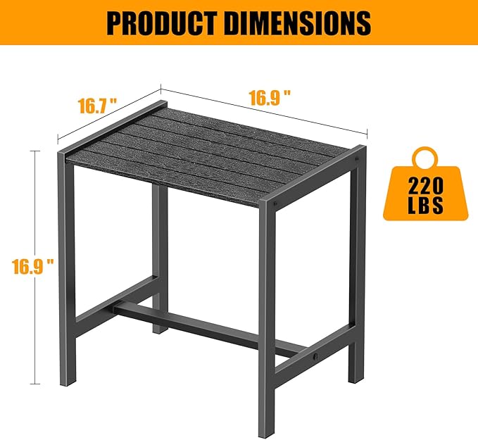 Outdoor Side Table,Weather-Resistant Square Patio End Table,Small Outdoor Accent Table for Backyard,Pool,Deck,Garden,Waterproof,Easy-to-Clean & Assembly,Black