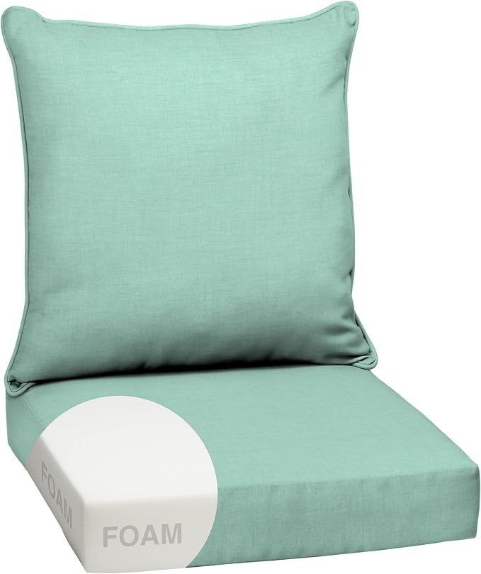 Arden Outdoor Deep Seat Cushion Set, Foam, 24x24, Aqua | Sofa, Couch, Conversation Set, Premium High-Density Foam, Never Flattens, Mold and Mildew Resistant