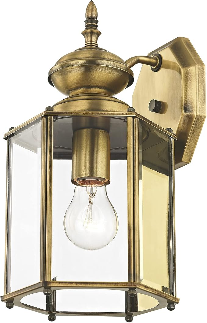 Livex Lighting 2007-01 Outdoor Wall Lantern, Antique Brass | Clear Beveled Glass Shades