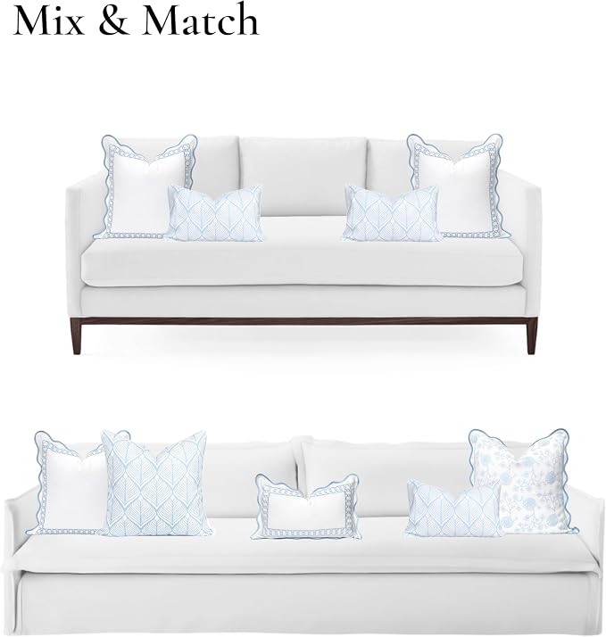 Hofdeco Premium Coastal Patio Indoor Outdoor Lumbar Pillow Cover Only, 12"x20" Water Repellent for Backyard, Couch, Baby Blue Print Geometric Leafs