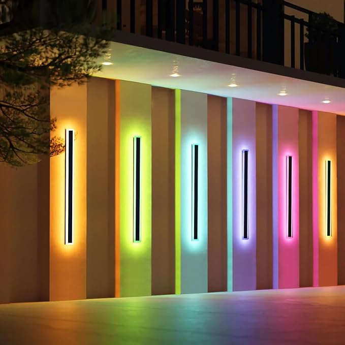 39inch Modern Long Wall lights Outdoor, 10 Colour Variations Dimmable Wall Mount Lights Fixtures, IP65 Waterproof 3000K-6000K Multicolor LED Exterior Wall Sconce for House, Yard, Patio, Porch