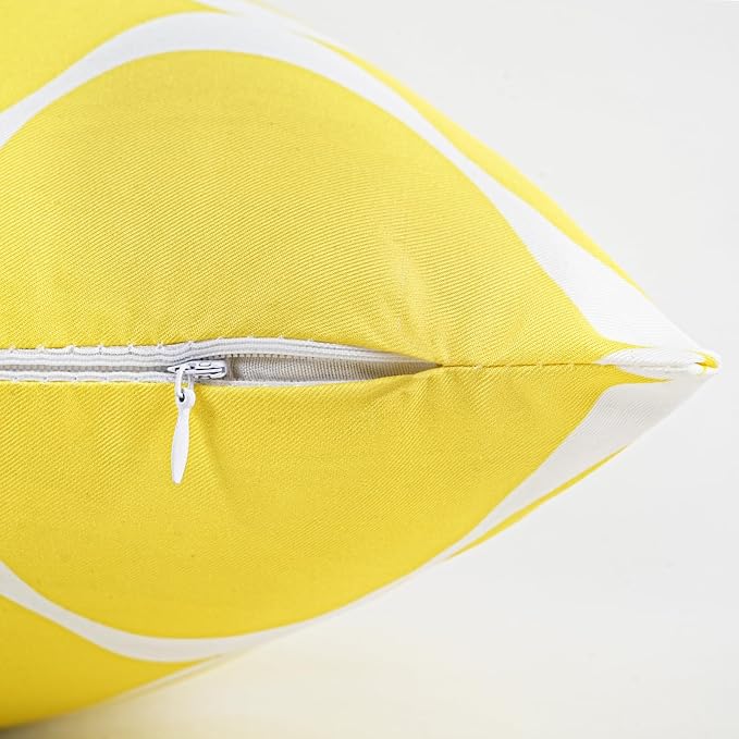 Merrycolor Outdoor Pillows Cover Waterproof Set of 2 Modern Geometric Patterns Yellow and White 18x18 Inches for Patio Furniture Couch Outdoor Throw Pillow Covers for Couch