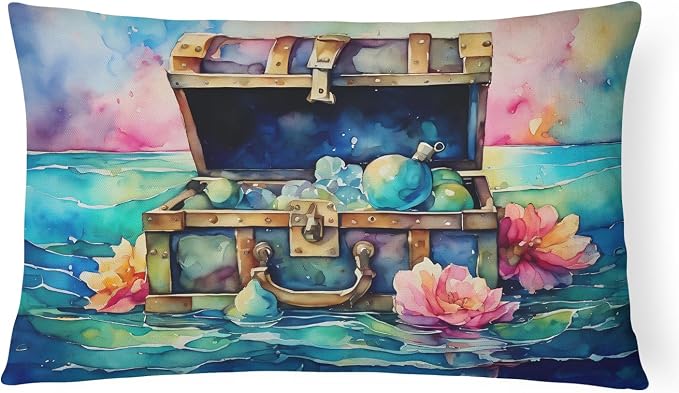 Caroline's Treasures DAC2836PW1216 Treasure Chest Throw Pillow Machine Washable, Indoor Outdoor Decorative Pillow for Couch, Bed or Patio, 12HX16W