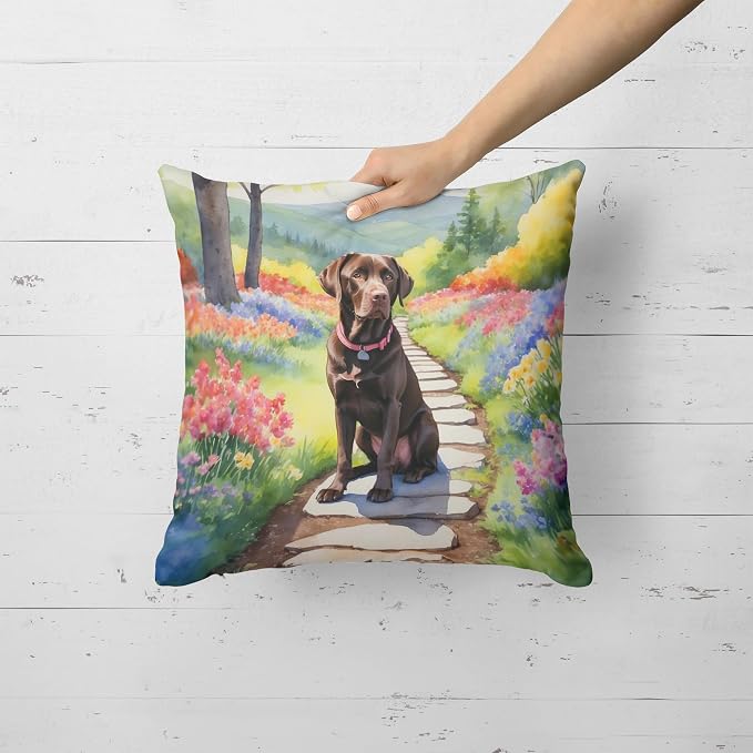 Caroline's Treasures Labrador Retriever Spring Path Throw Pillow Machine Washable, Indoor Outdoor Decorative Pillow for Couch, Bed or Patio, 18Hx18W