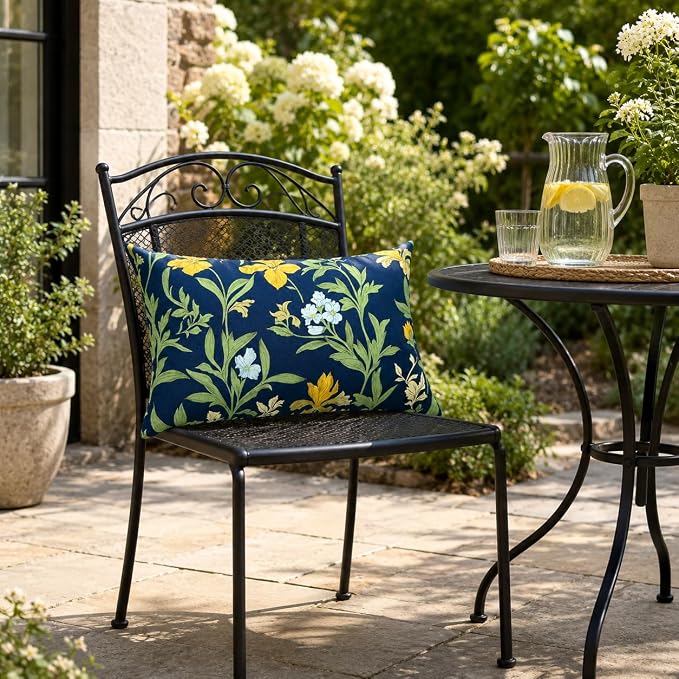 Pack of 2 Patio Lumbar Pillows 12"x20" | Fade Resistant Outdoor Waterproof Lumbar Pillow with Inners Decorative Garden Lumbar Cushions for Home Patio Terrace Sofa